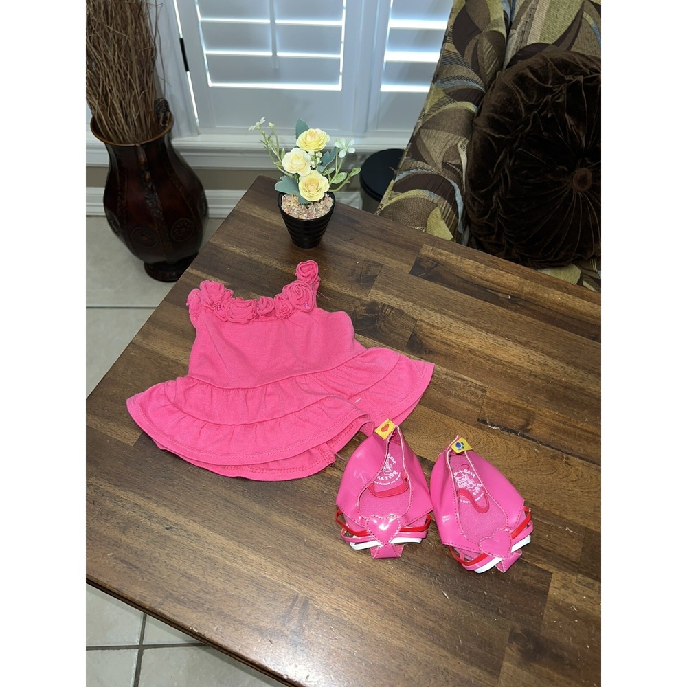 Build A Bear Plush  Pink Top/Dress And Valentine's Shoes‎